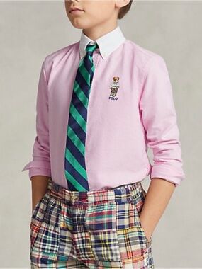 Polo by Ralph Lauren Pink Oxford Button-Down Shirt with Bear Embroidery